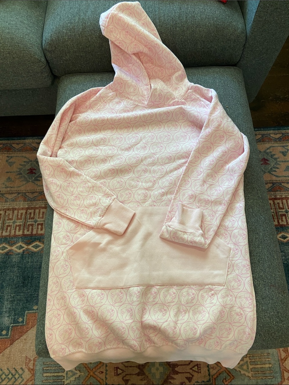 Light Pink Hooded Sweatshirt with All-Over Circular Pattern